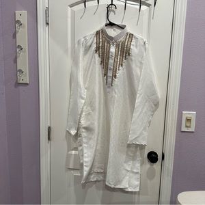 Boys White kameez with gold and colorful embroidery